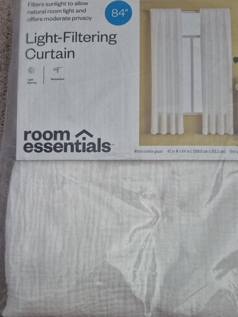 Room Essentials White Light-Filtering Crinkle Gauze Curtain Panel